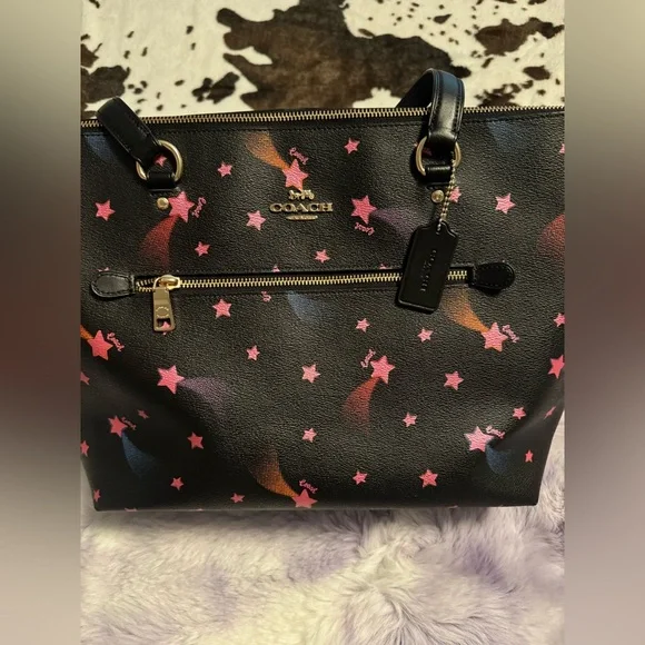 Coach Disco Star Print Crossgrain Leather Gallery Tote Bag - Picture 3 of 12